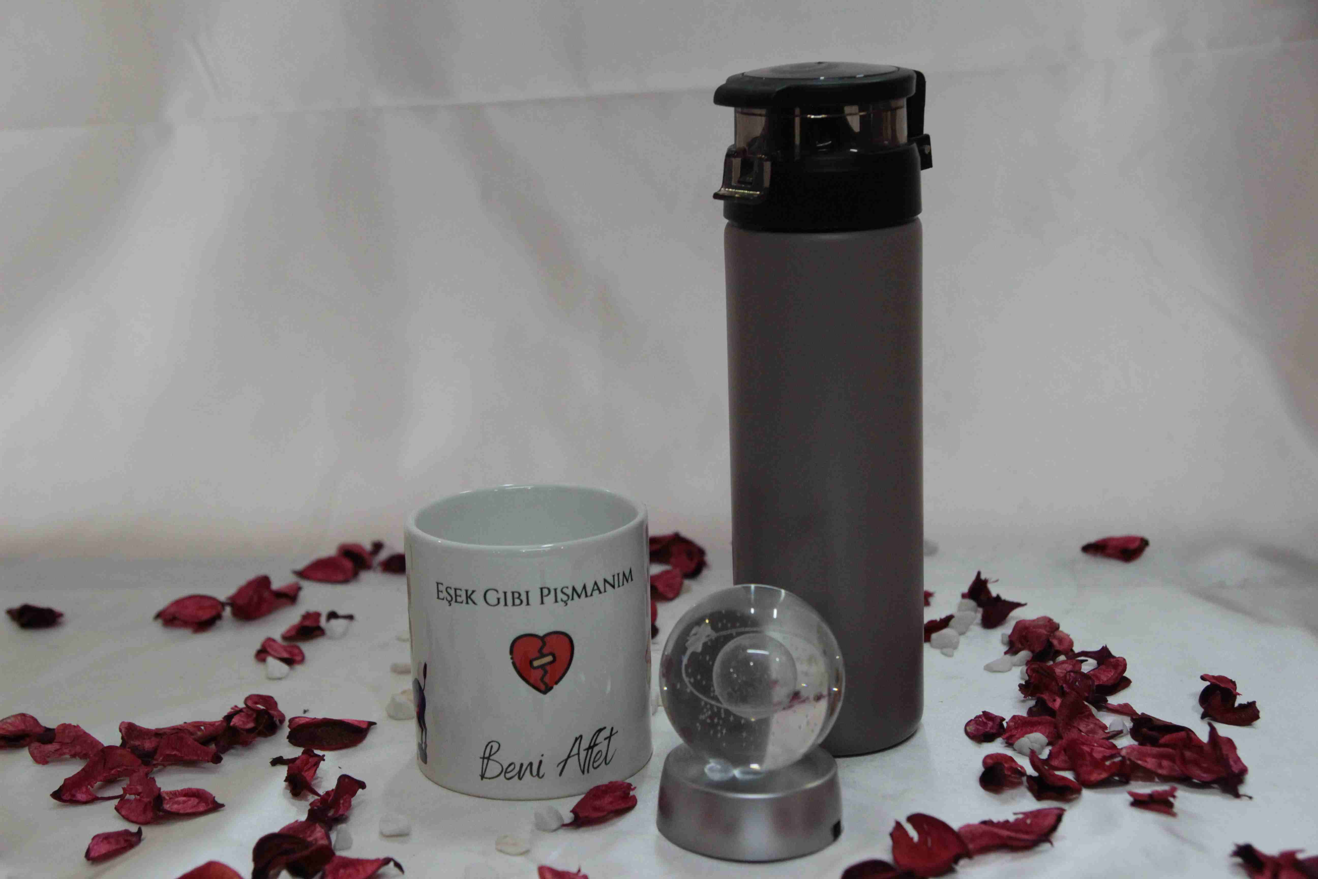 Home Beni Affet Temali Kupa Cappucino Termos Satürn Cam Küre Hediye Kutusu
