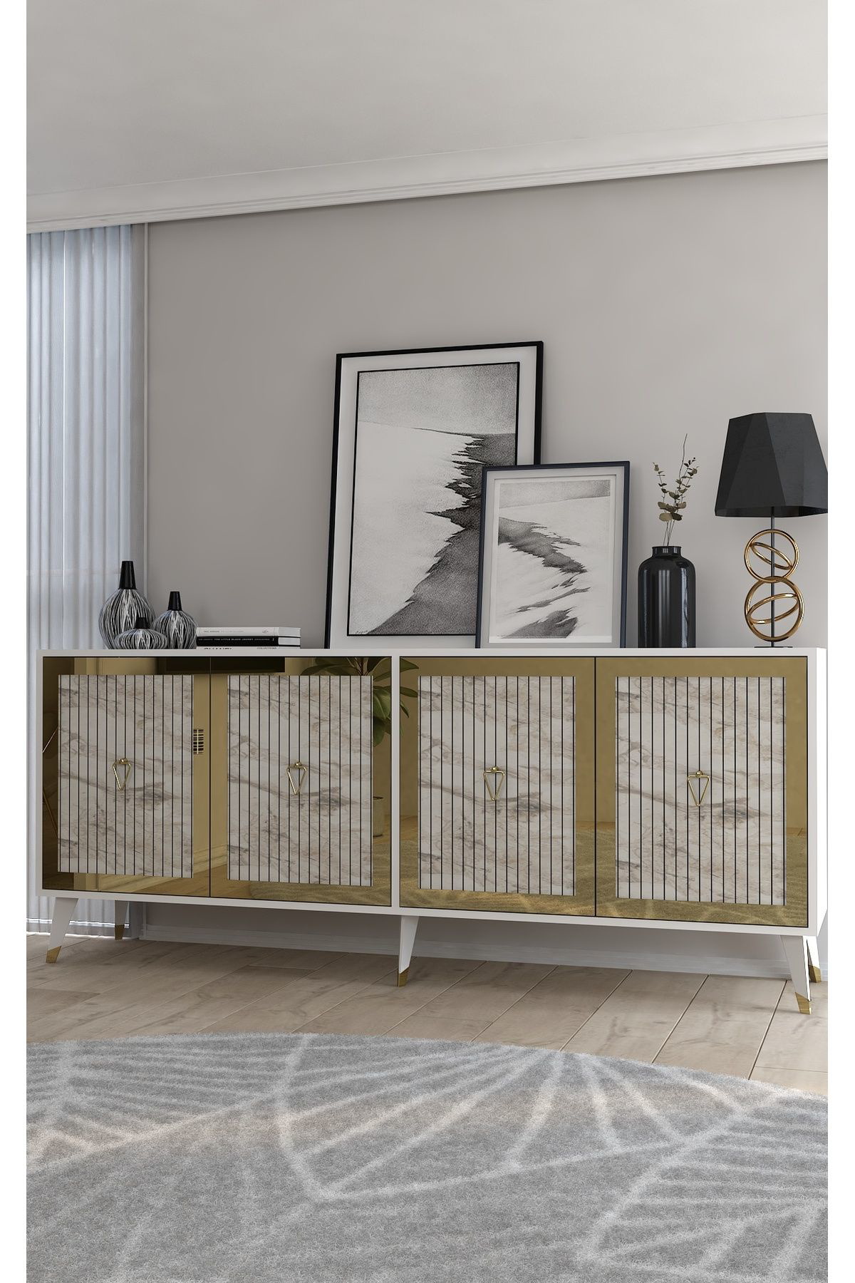 Cantek Dizayn Bennerct (Kx180) Konsol Beyaz-Efesmermer-Altin