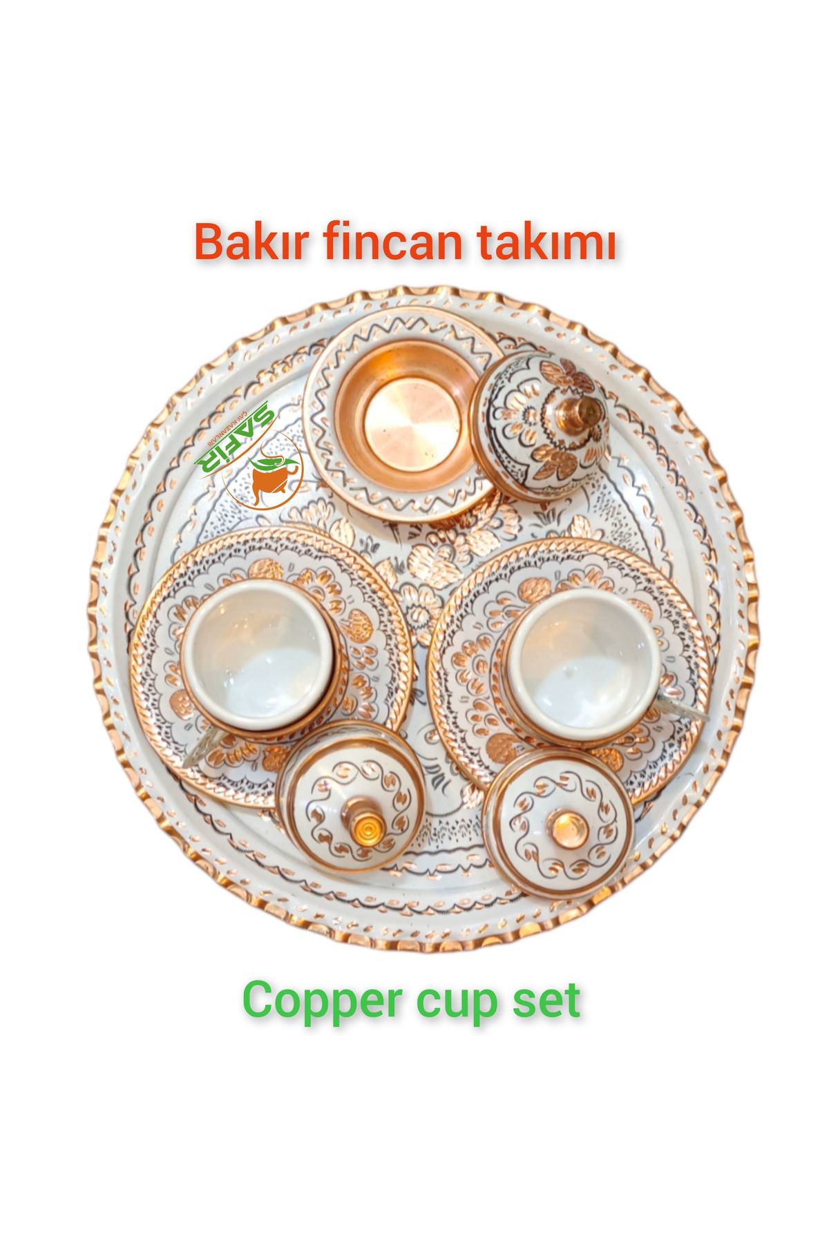 Safir Çay Kazanlari Beyaz Bakir Kahve Fincan Takimi Bakir Kahvelik 2 Kişilik Bakir Ka