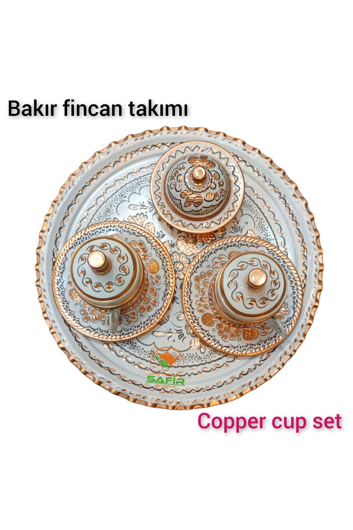 Safir Çay Kazanlari Beyaz Bakir Kahve Fincan Takimi Bakir Kahvelik 2 Kişilik Bakir Ka