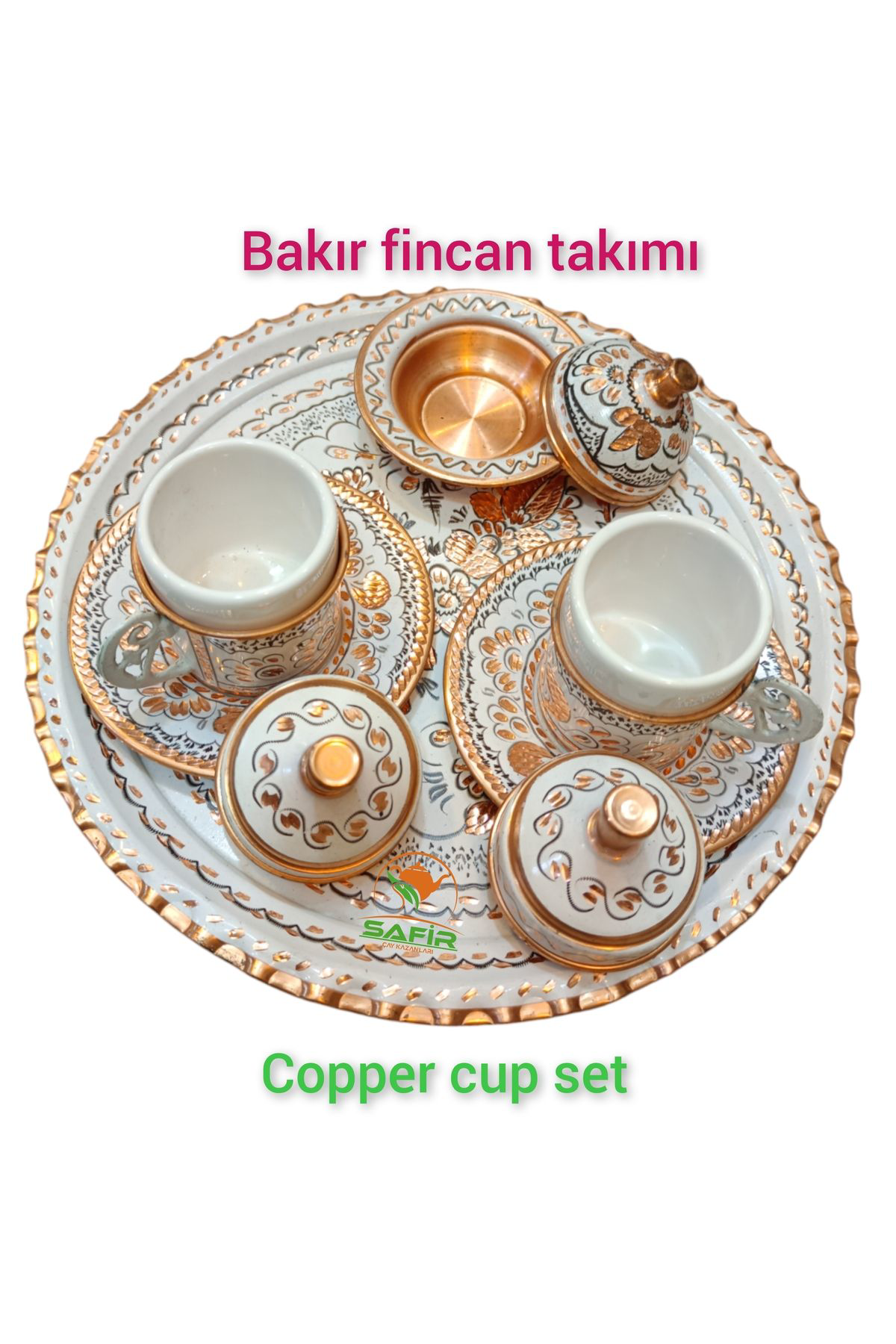 Safir Çay Kazanlari Beyaz Bakir Kahve Fincan Takimi Bakir Kahvelik 2 Kişilik Bakir Ka