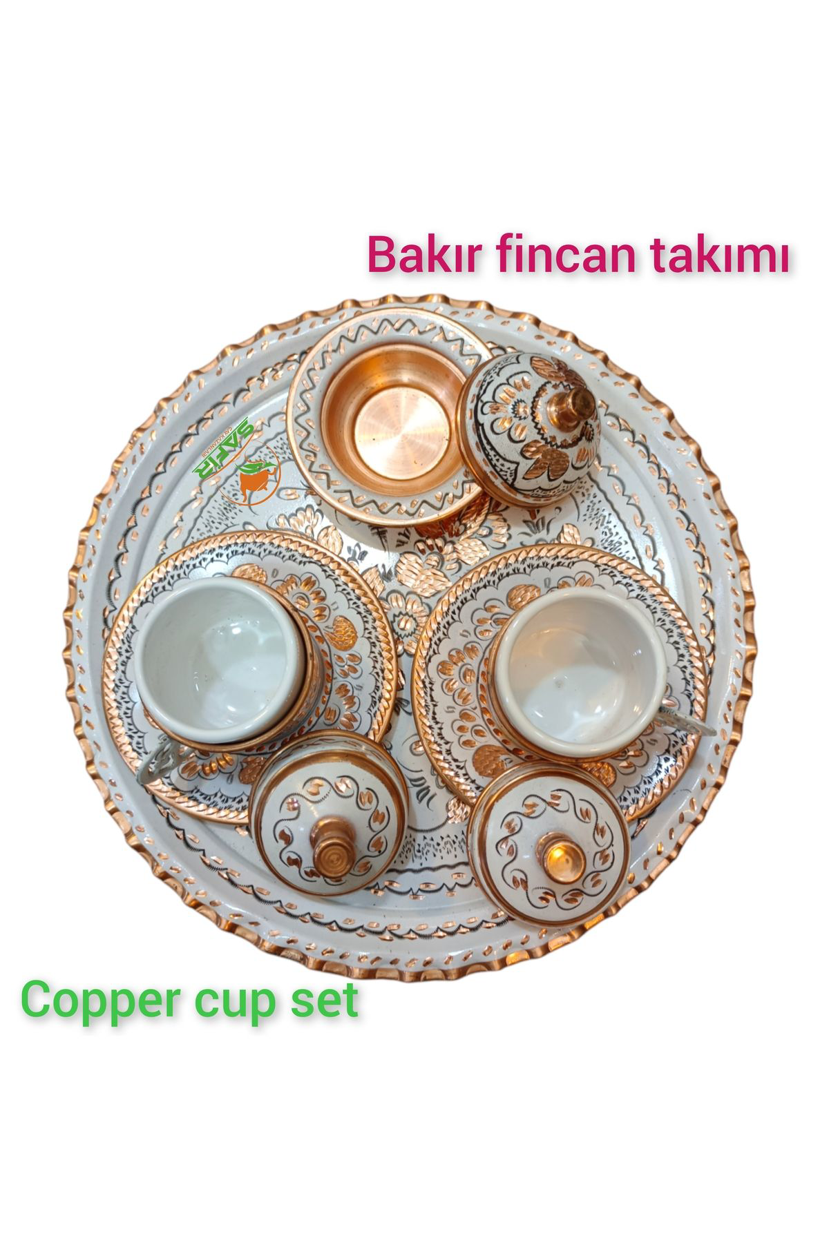 Safir Çay Kazanlari Beyaz Bakir Kahve Fincan Takimi Bakir Kahvelik 2 Kişilik Bakir Ka
