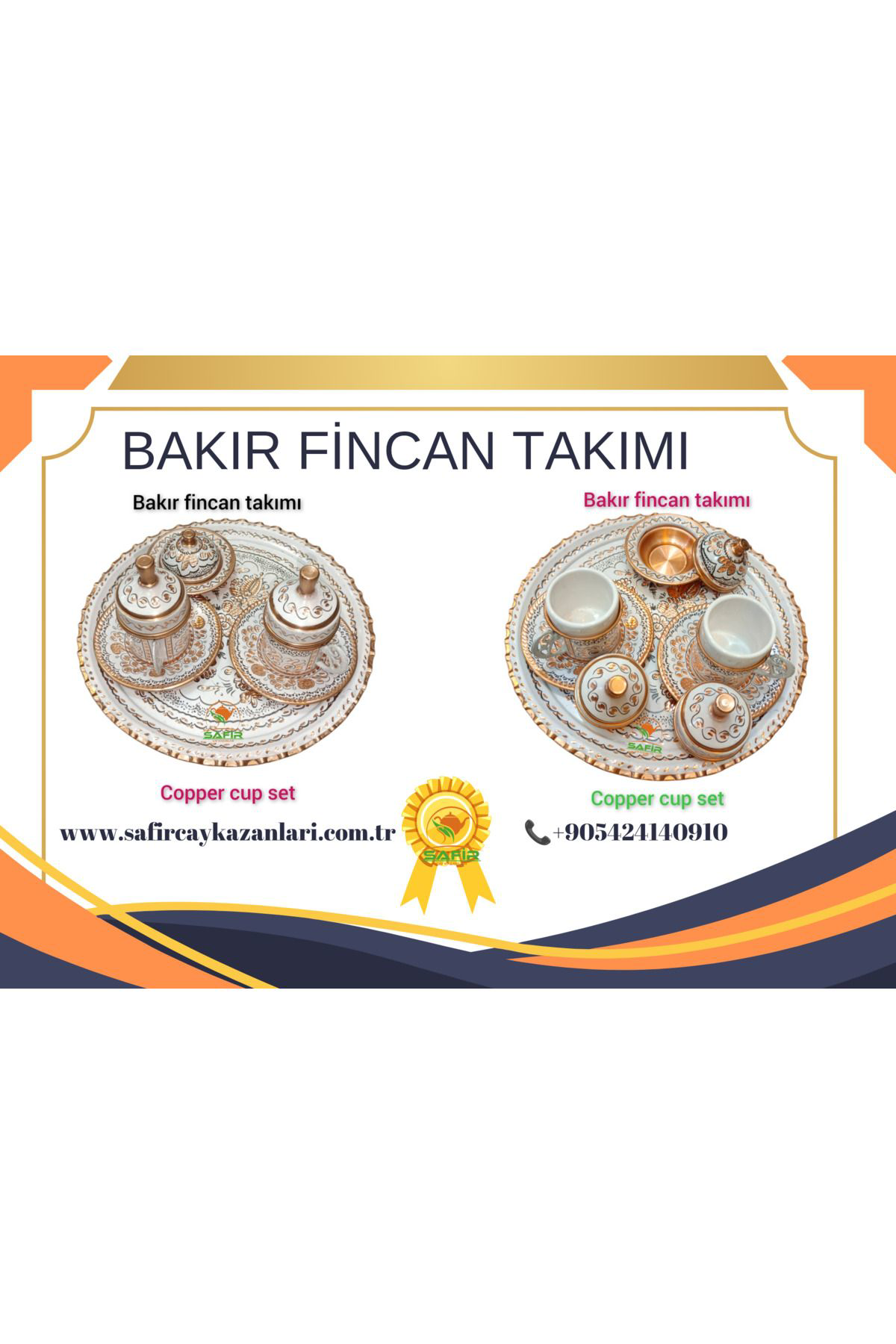 Safir Çay Kazanlari Beyaz Bakir Kahve Fincan Takimi Bakir Kahvelik 2 Kişilik Bakir Ka