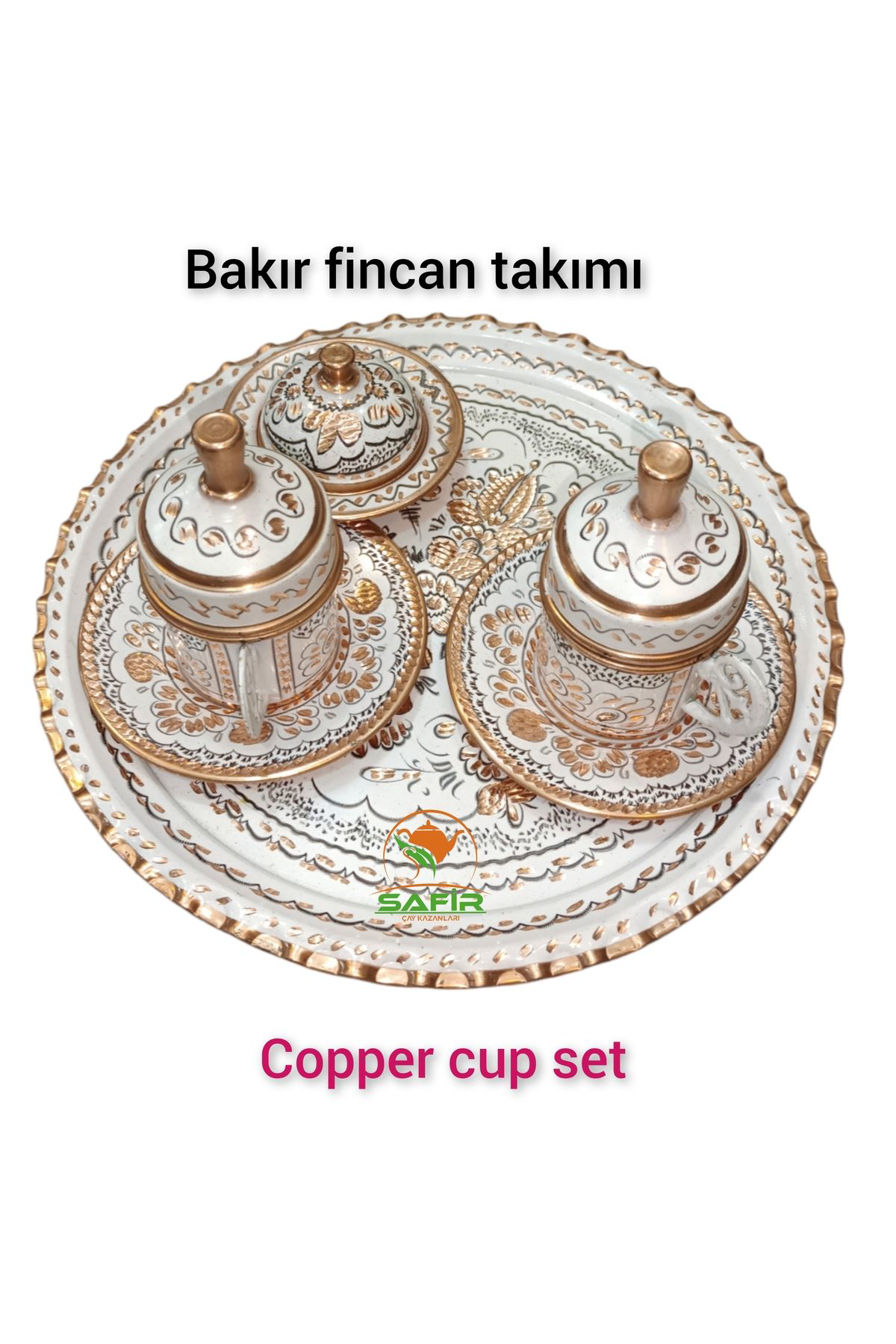 Safir Çay Kazanlari Beyaz Bakir Kahve Fincan Takimi Bakir Kahvelik 2 Kişilik Bakir Ka