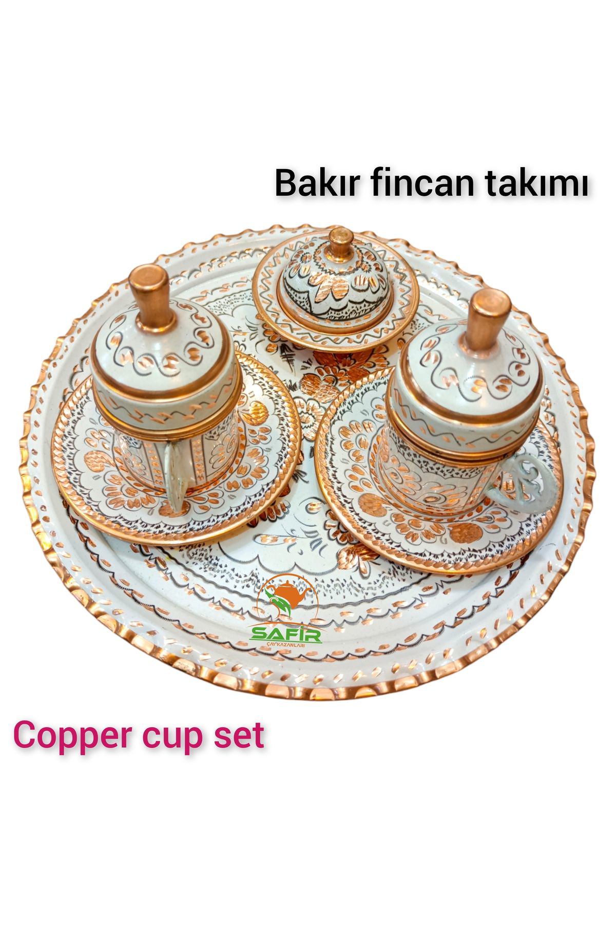 Safir Çay Kazanlari Beyaz Bakir Kahve Fincan Takimi Bakir Kahvelik 2 Kişilik Bakir Ka
