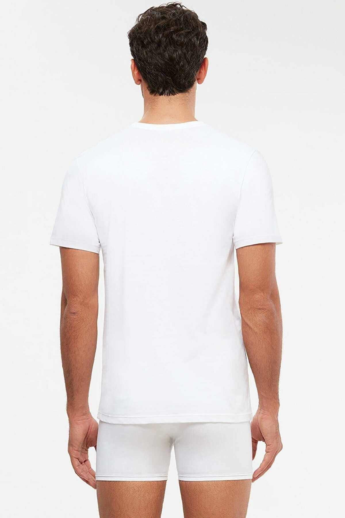 Kom Beyaz James Bisiklet Yaka Basic Erkek Tshirt 2 Li Paket