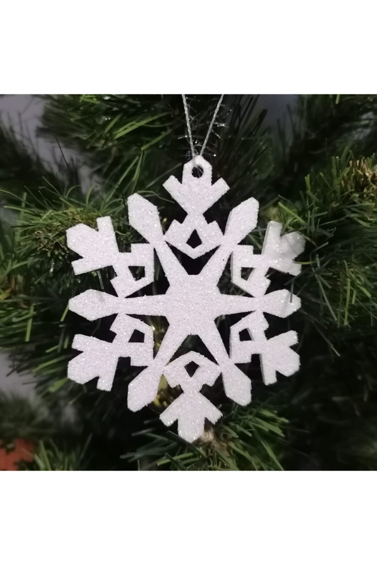 Leylaser Beyaz Kar Tanesi Simli Ağaç Süsü 8X8cm 12Li