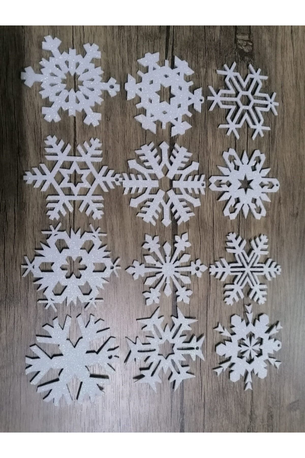 Leylaser Beyaz Kar Tanesi Simli Ağaç Süsü 8X8cm 12Li