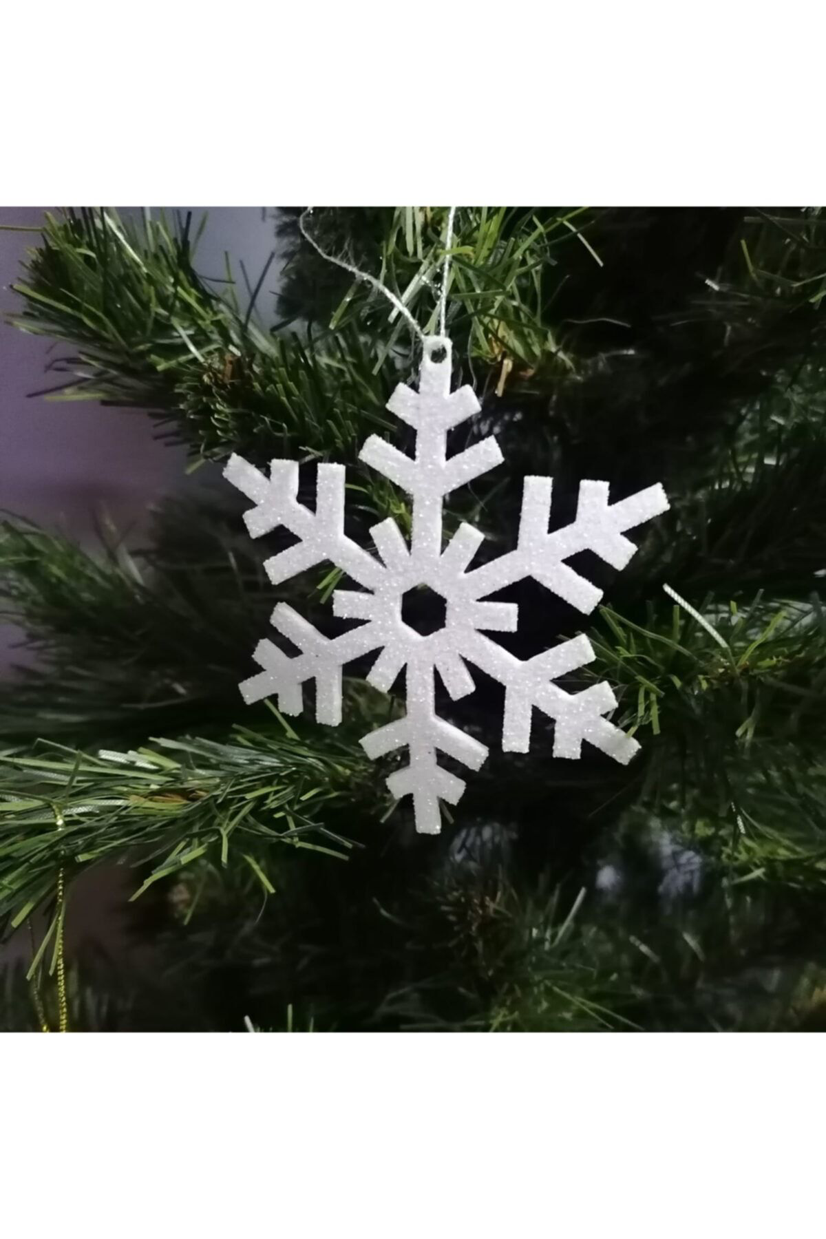 Leylaser Beyaz Kar Tanesi Simli Ağaç Süsü 8X8cm 12Li