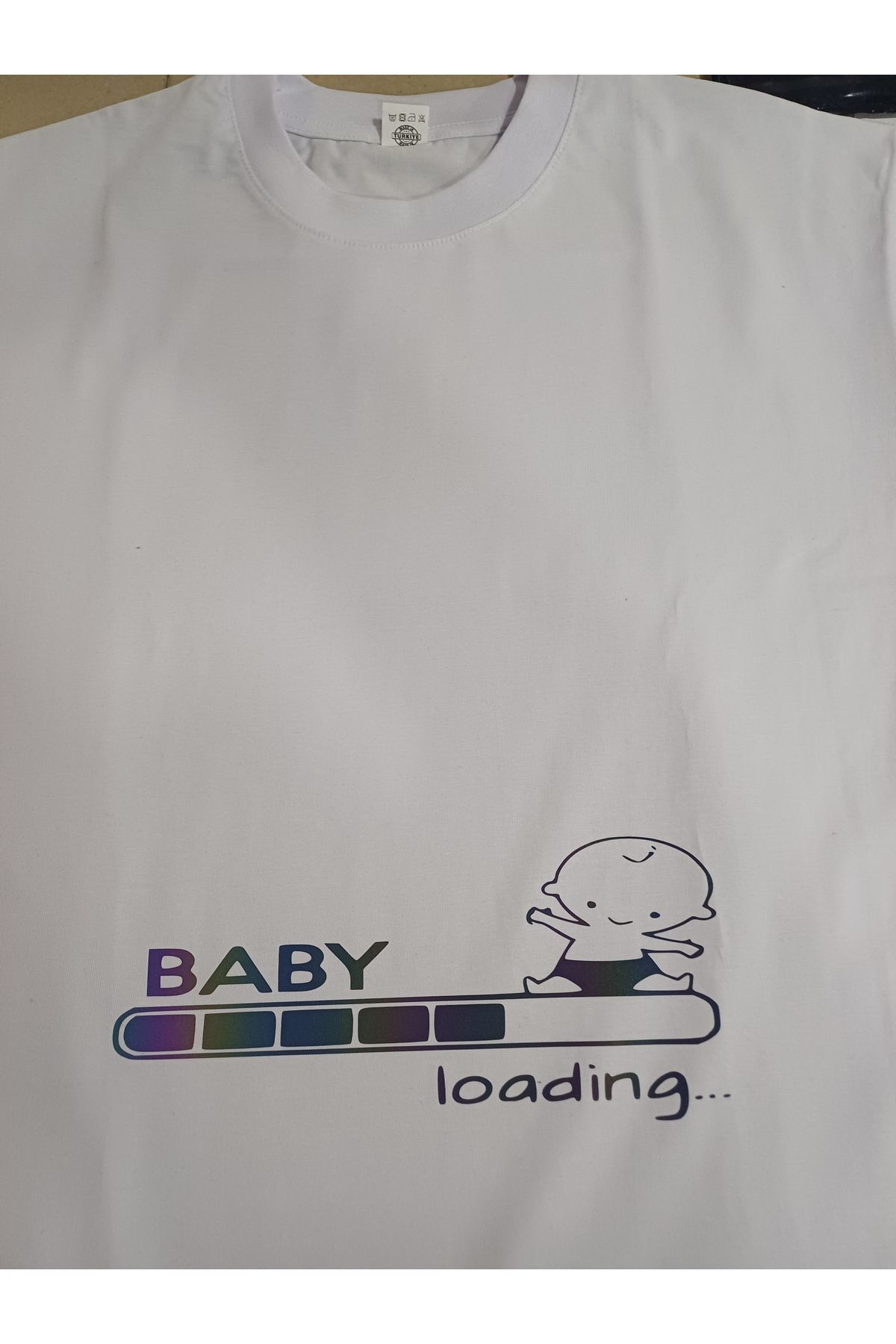 Arka Creative Beyaz Oversize Hamile T-Shirt Baby Loading Baskili Beyaz