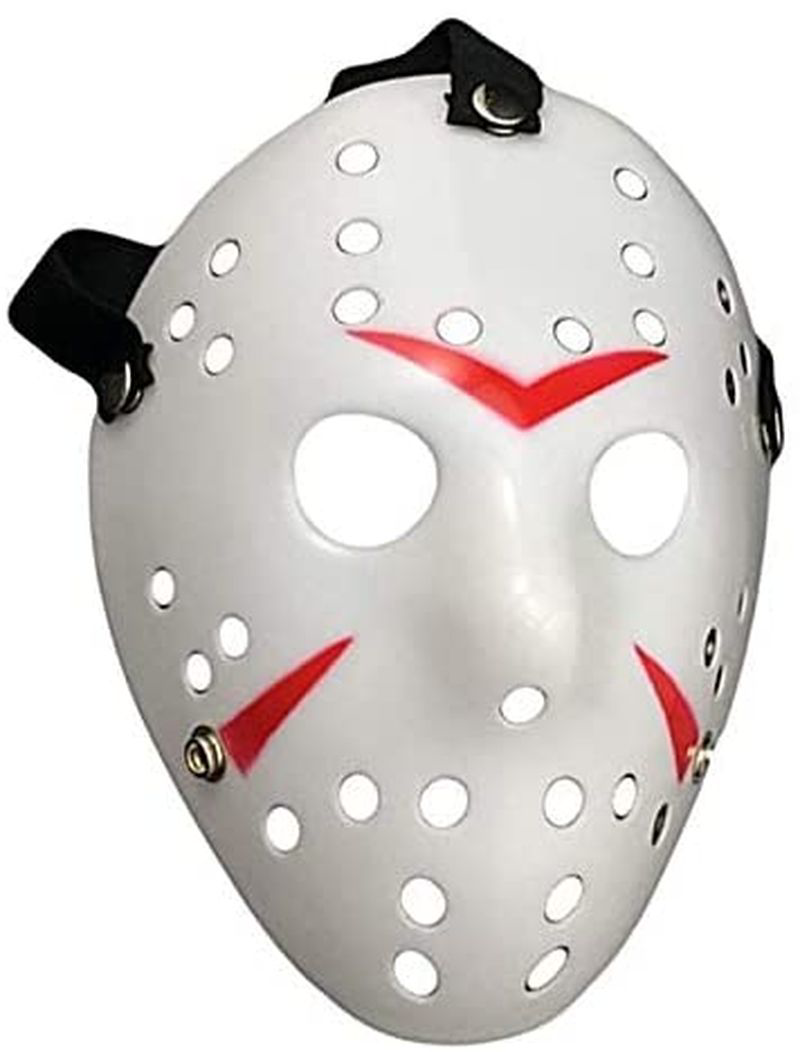 Beyaz Renk Kırmızı Çizgili Tam Yüz Hokey Jason Maskesi Hannibal M