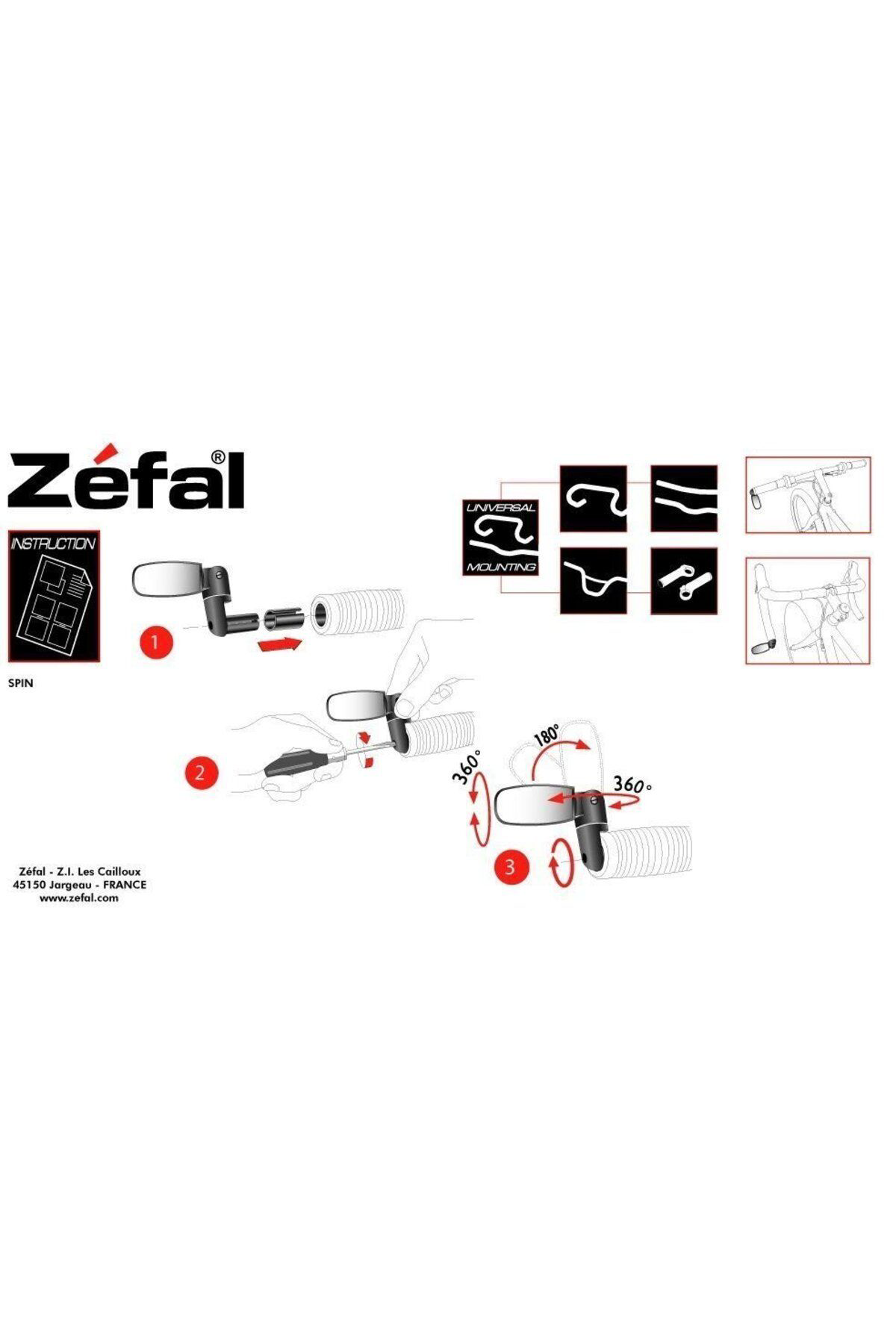 Zefal Bisiklet Ayna Gidon Bağlantili Spin