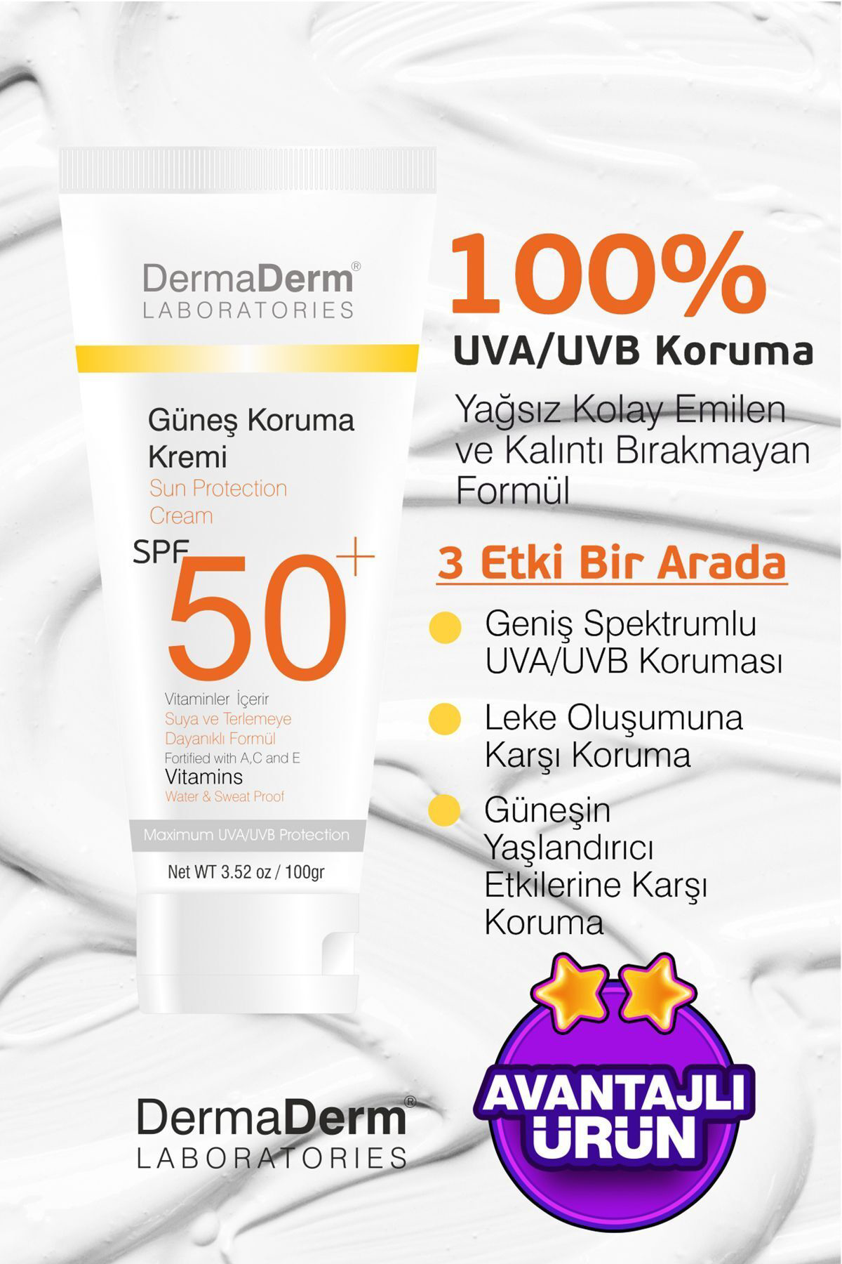 Dermaderm Bitkisel Güneş Kremi Spf 50 Faktör 100 Gr