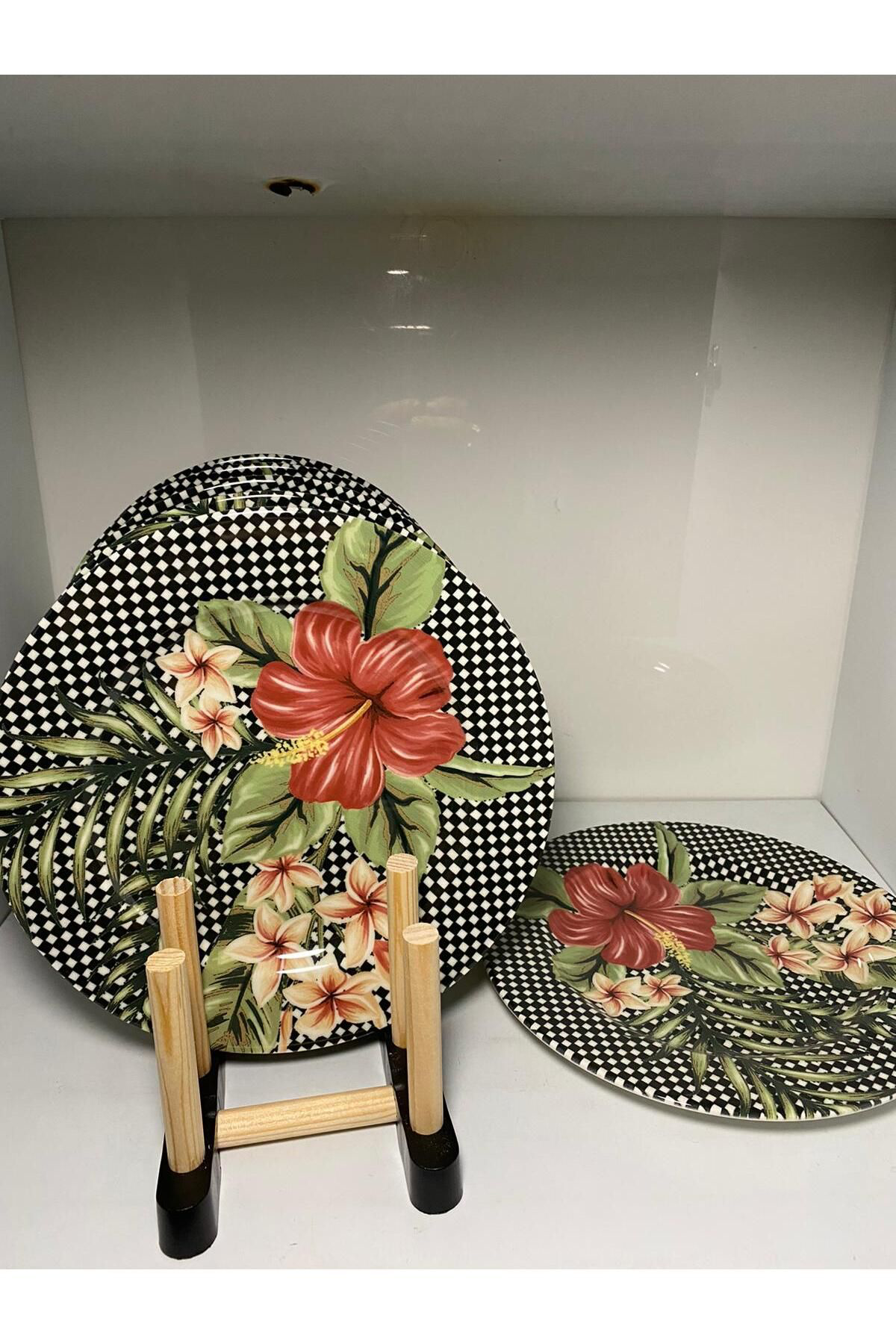 Elif Aksesuar Black Flower Porselen Pasta Tabaği 6Li