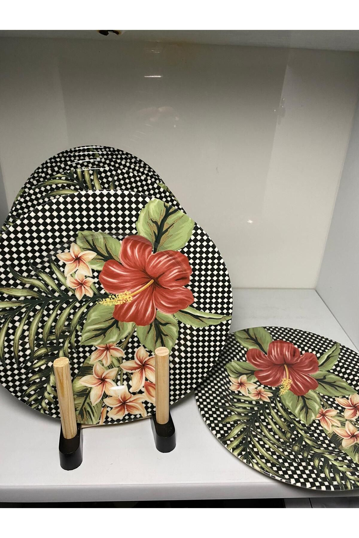 Elif Aksesuar Black Flower Porselen Pasta Tabaği 6Li