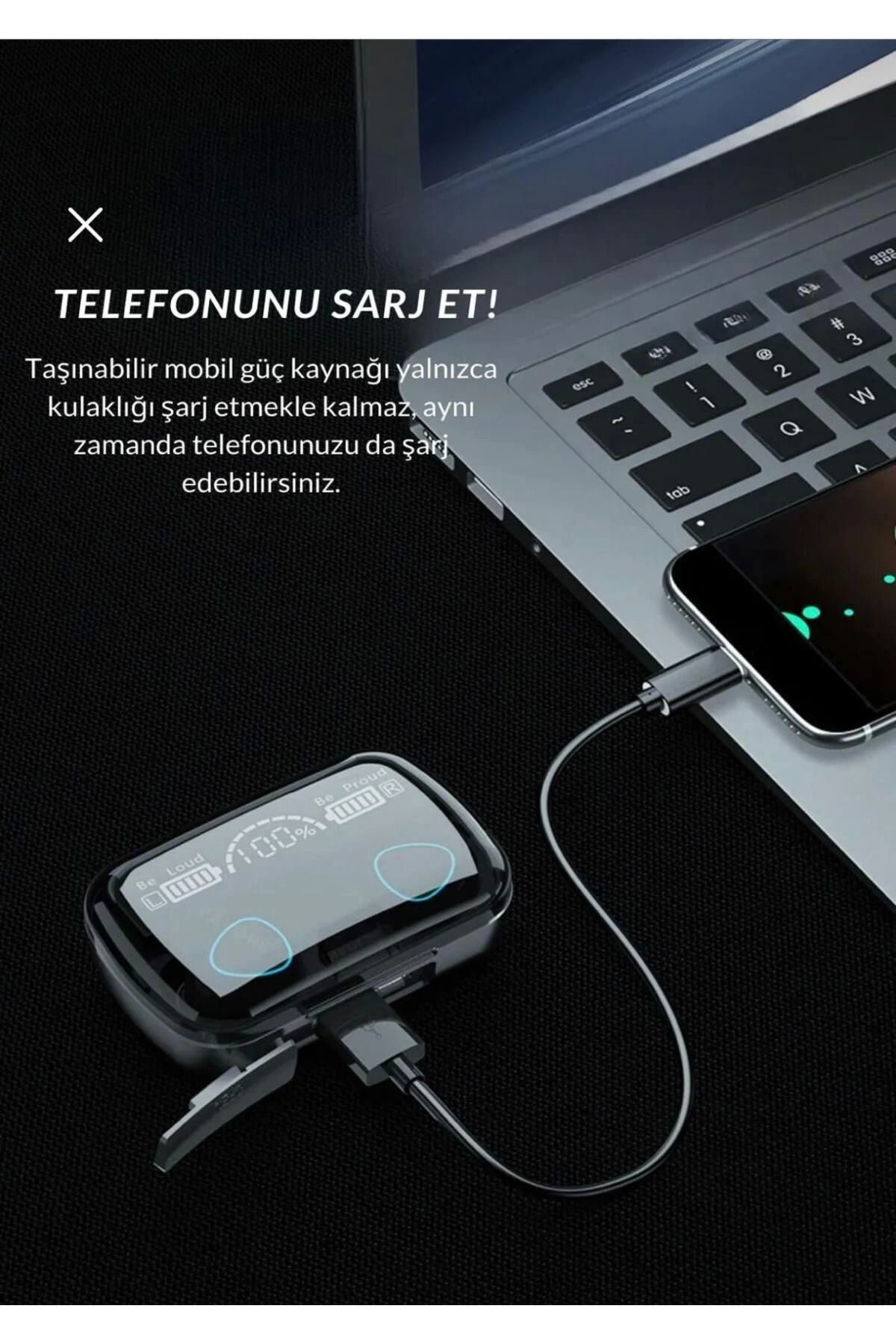 Yusuftex Bluetooth Kulaklik Kulakiçi Powerbankli Çift Mikrofonlu Dokunmati