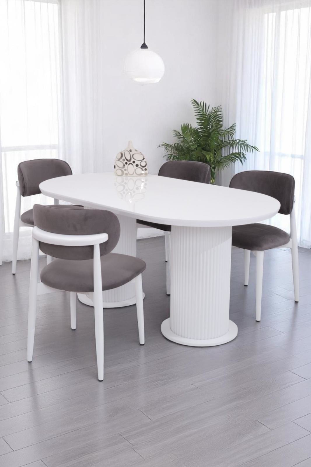 Erezogullari Mobilya Bohem Norte Lak Panel Sabit Yemek Masa Sandalye Takimi 90X160cm