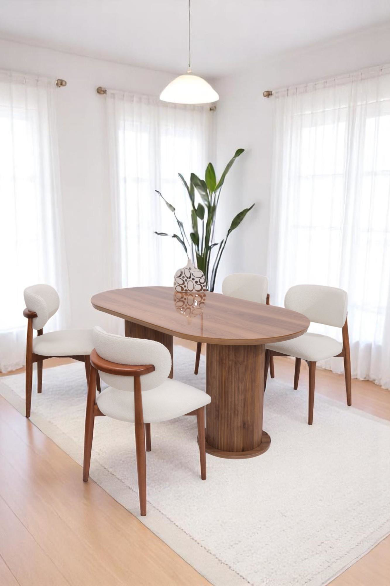 Erezogullari Mobilya Bohem Norte Lak Panel Sabit Yemek Masa Sandalye Takimi 90X160cm