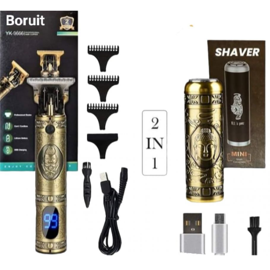 Boruit Pro 2 İN 1 Vintage Traş Makinesi Şarjlı Dijital Göstergeli
