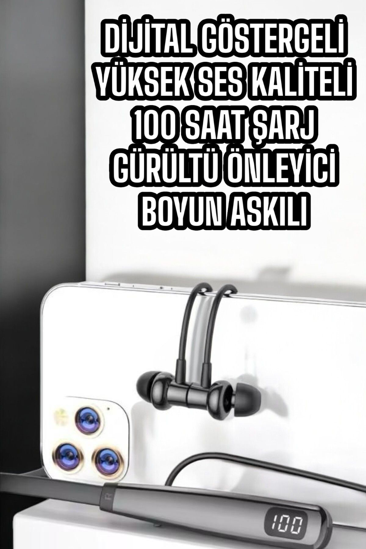 Astraltech Boyun Askili Bluetooth Kulaklik Uzun Şarj Süreli Dijital Gösterge