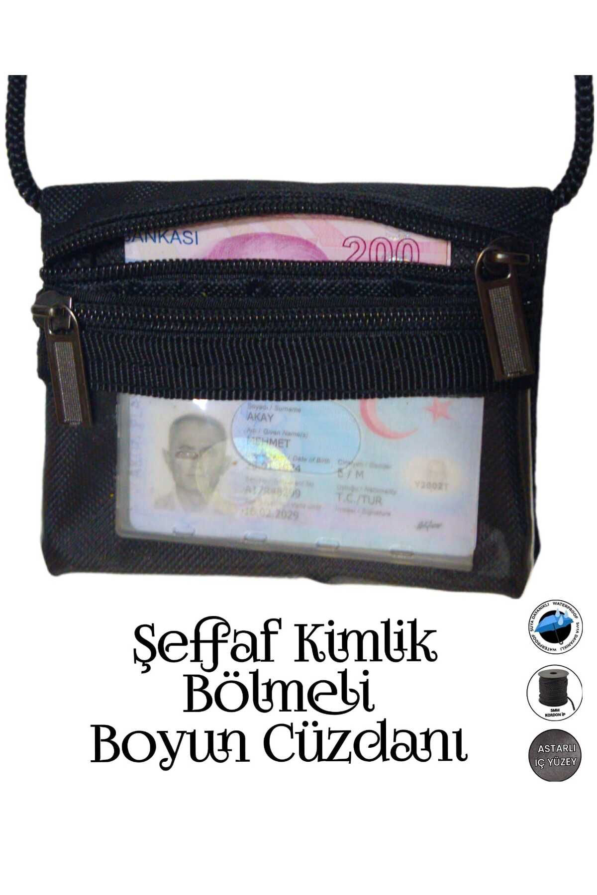 Sevbags Boyun Cüzdani Şeffaf Kimlik Bölmeli