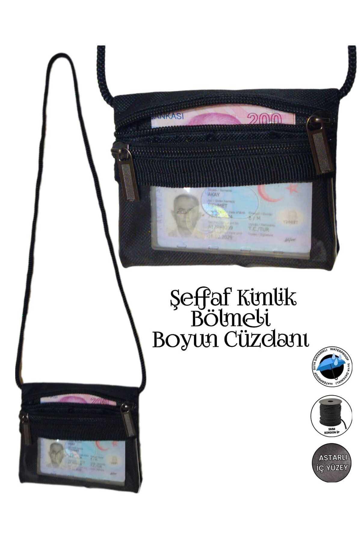 Sevbags Boyun Cüzdani Şeffaf Kimlik Bölmeli
