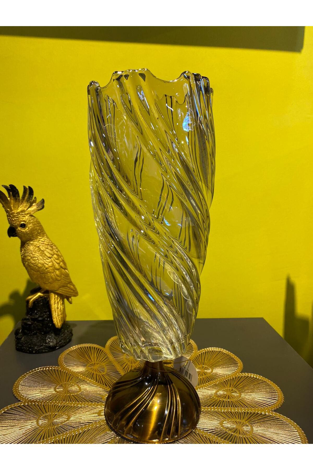 Elif Aksesuar Bronz Ayakli Cam Vazo 38Cm