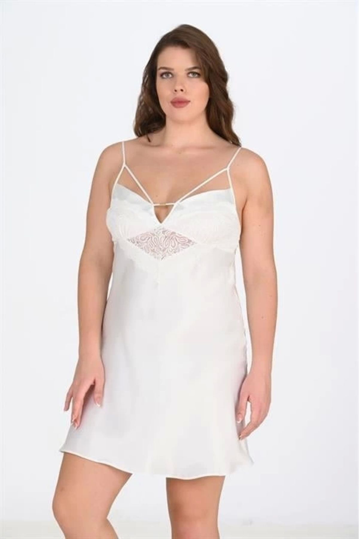 Aria's Closet Büyük Beden Ekru Gecelik 2100