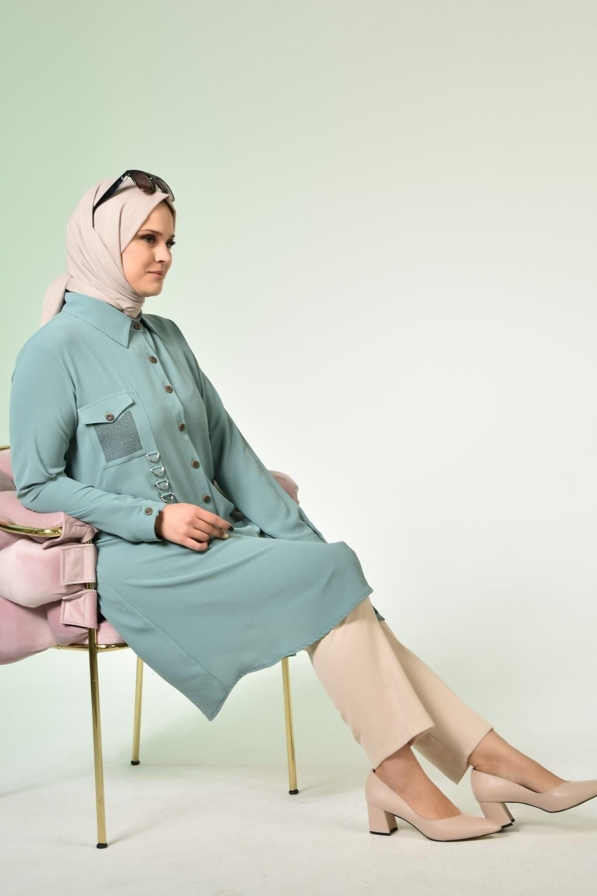 Ferace Buyuk Beden Tunik Tesettur Kadin Ayrobin Kumas