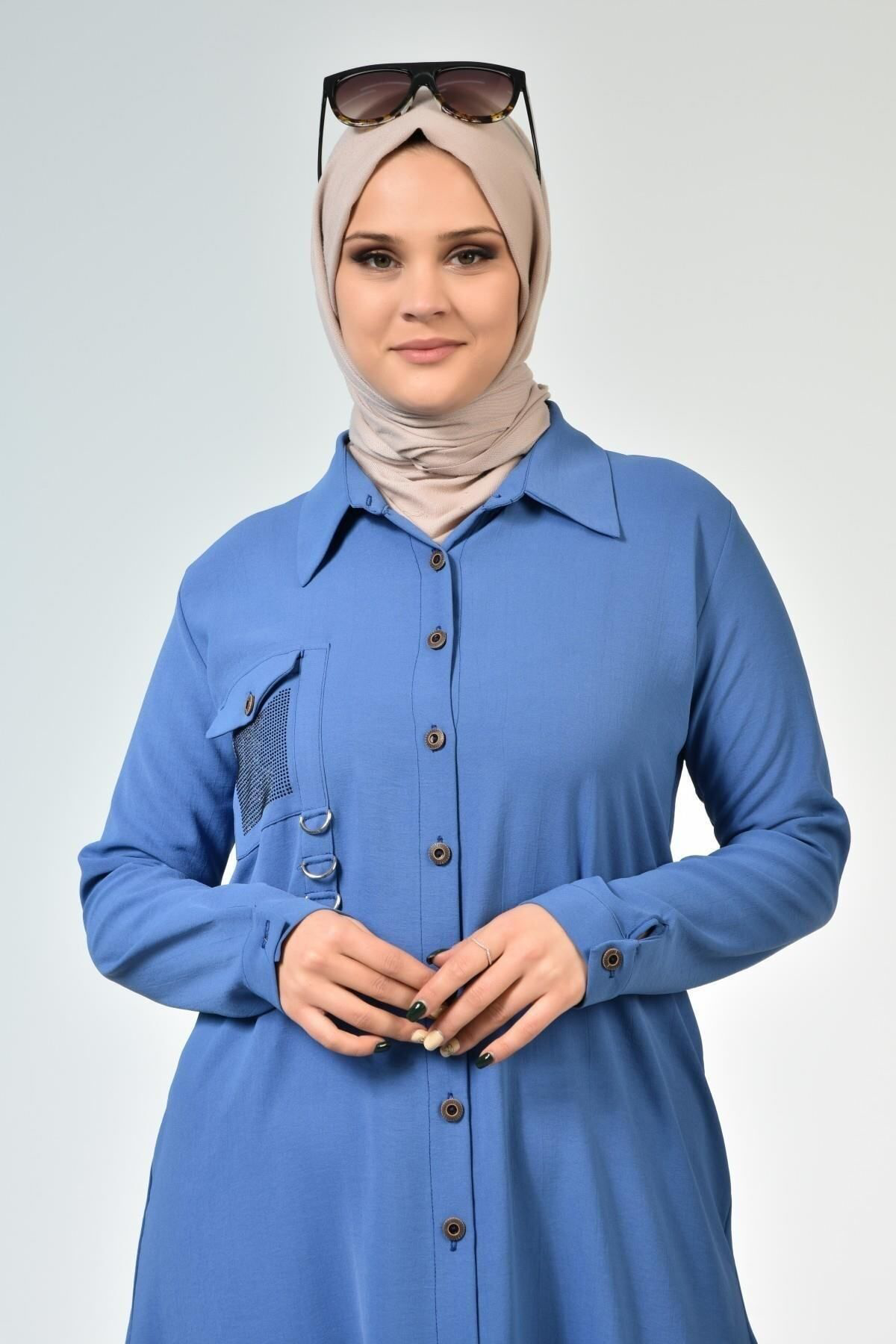 Ferace Buyuk Beden Tunik Tesettur Kadin Ayrobin Kumas