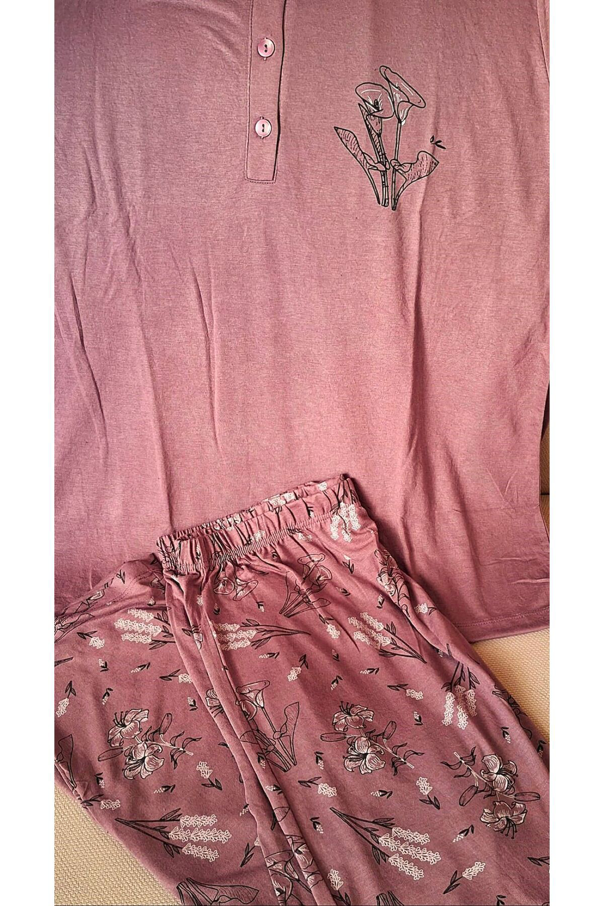 Alperi Büyük Beden Yazlik Uzun Kol Pijama Takimi