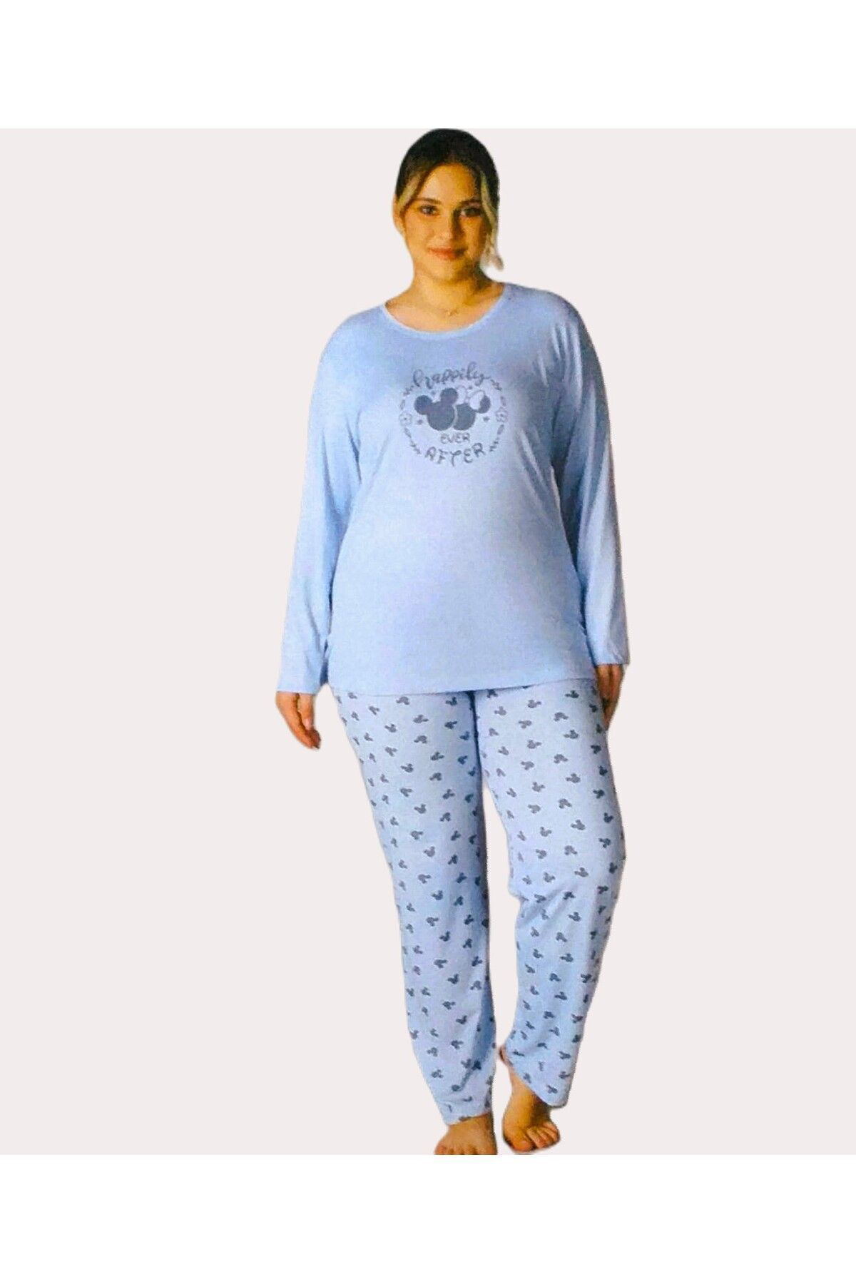 Alperi Büyük Beden Yazlik Uzun Kol Pijama Takimi