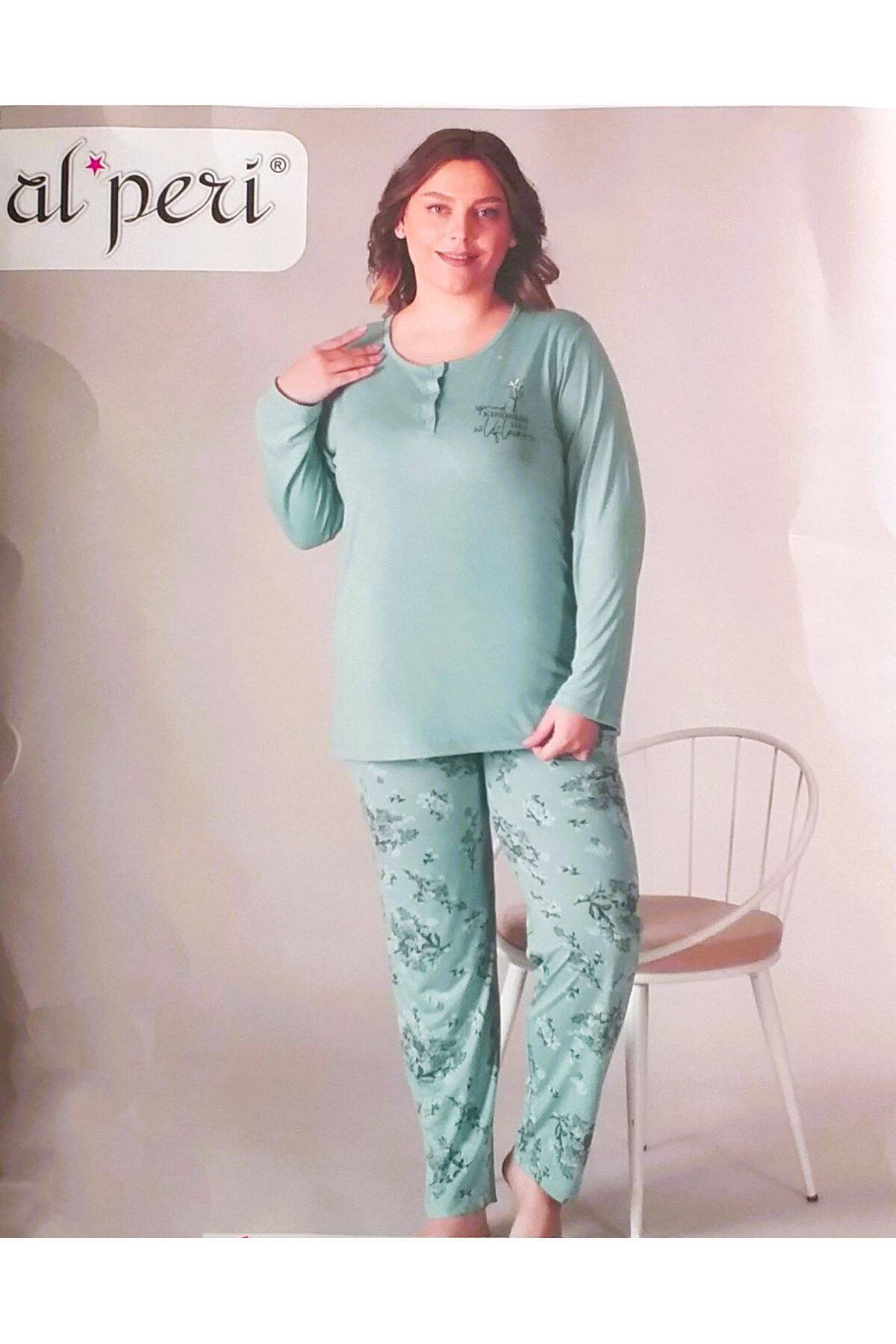 Alperi Büyük Beden Yazlik Uzun Kol Pijama Takimi