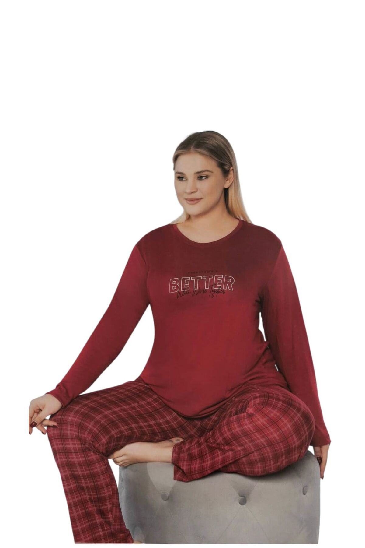 Alperi Büyük Beden Yazlik Uzun Kol Pijama Takimi