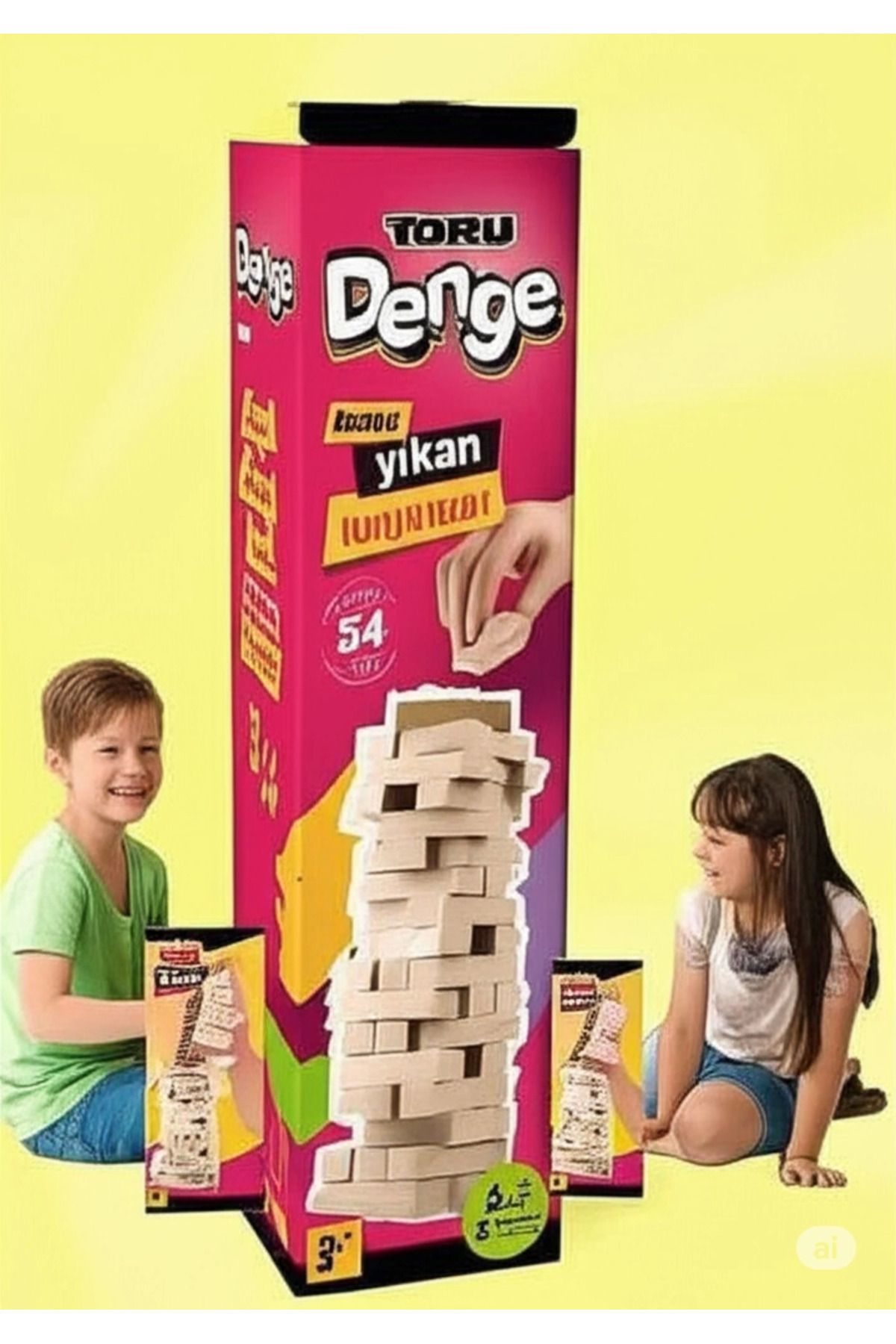 Yusuftex Büyük Boy Doğal Ahşap Denge Oyunu Kule Oyunu 54 Parça Ahşap Yapi