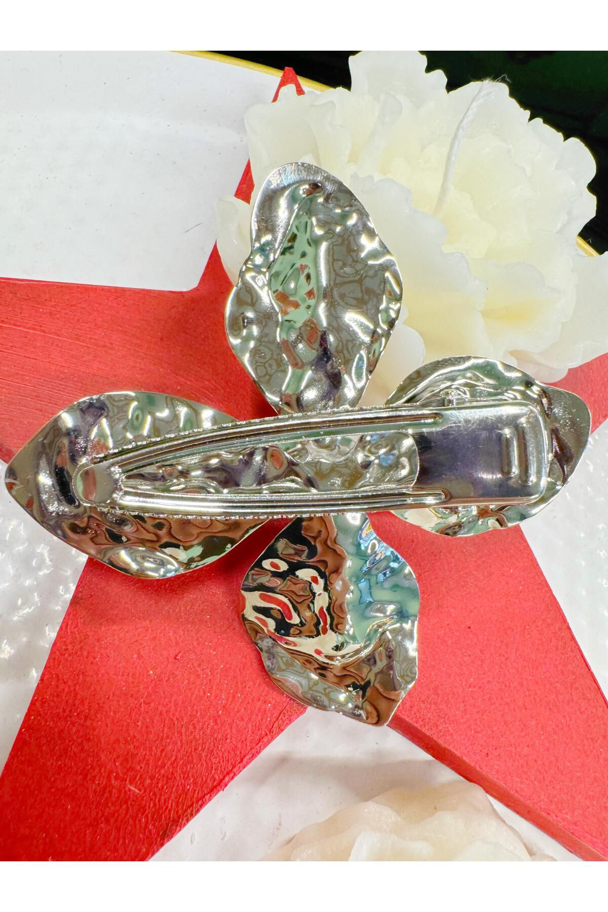 Arescollection Büyük Metal Vintage Çiçek Yan Pens Toka