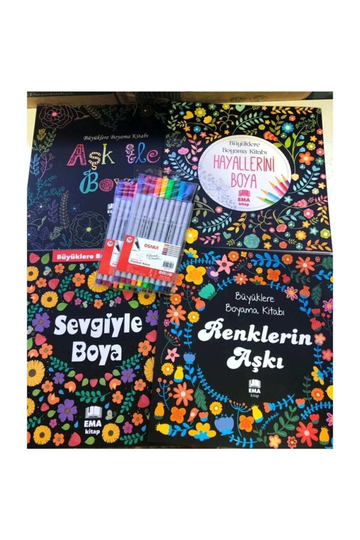 One Spray Tattoo Büyükler İçin Boyama Kitabi 4 Kitap 4 Kutu Boya Seti M.S