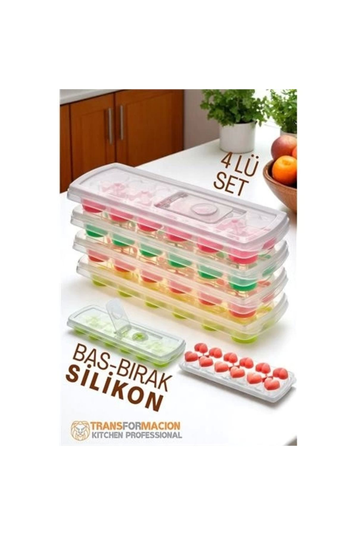 Cansa Buz Kalibi - Bas-Birak Kapakli Silikon Buz Kalibi 4 Lü Set
