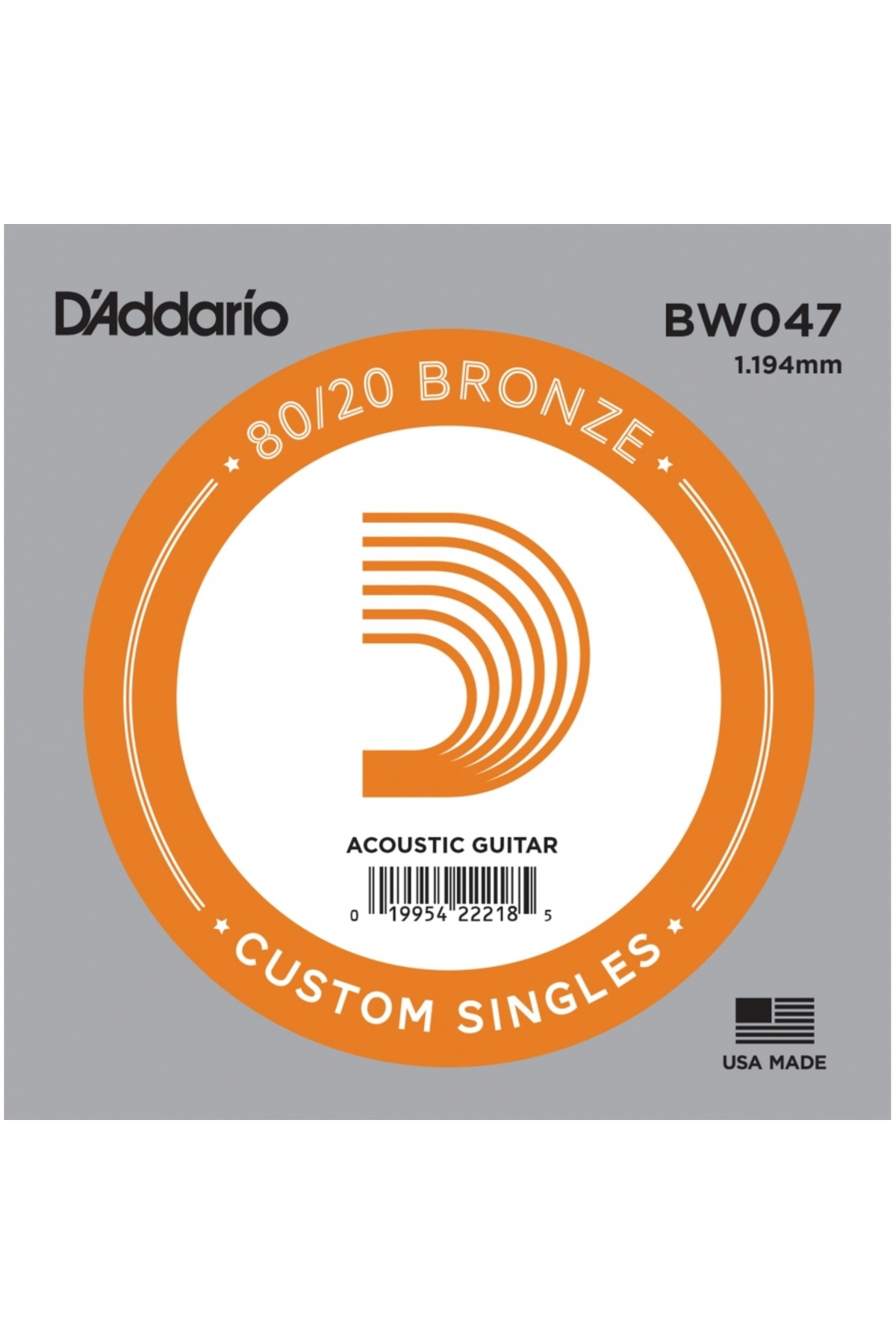Daddario Bw047 Akustik Tek Tel, 80/20 Bronze Wound, 047, (Mi)