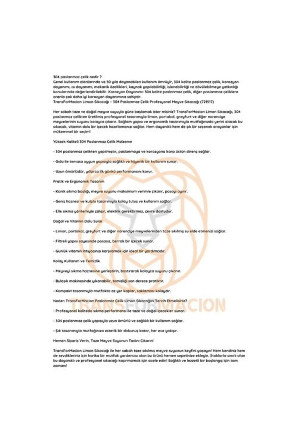 Pamiravm Bx Limon Sikacaği 304 Paslanmaz Çelik Meyve Sikacaği Profesyonel