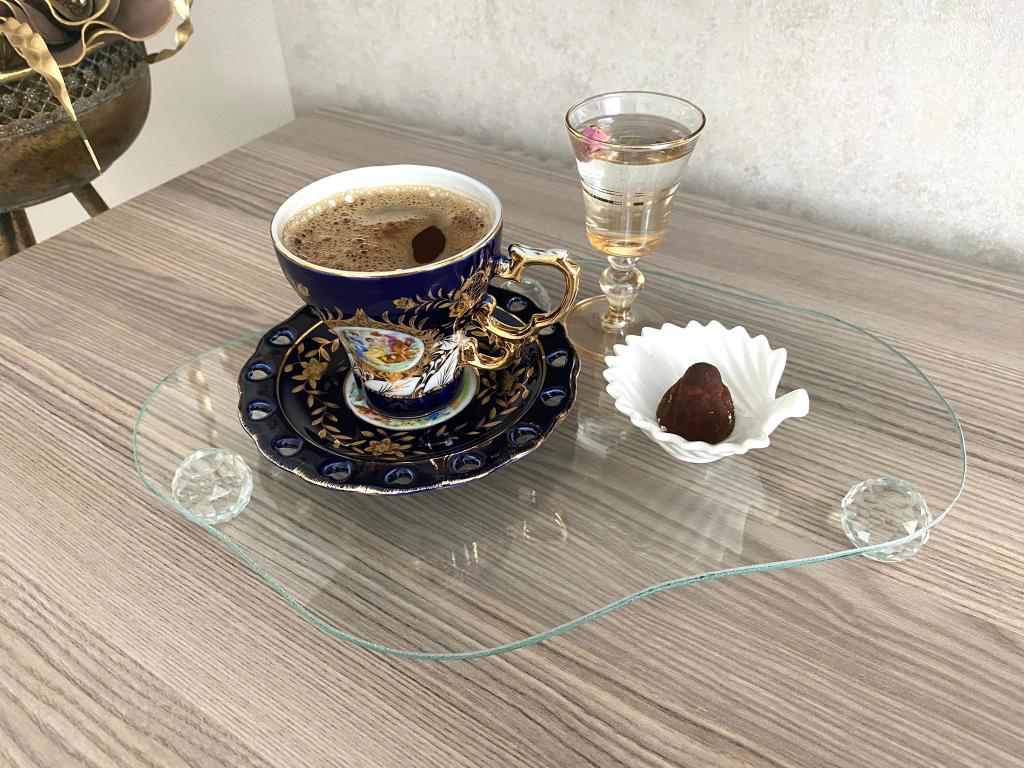 Mirsa Global Cam Sunumluk Sephpa Üstü Pasta Tabaği Kahve Sunumu