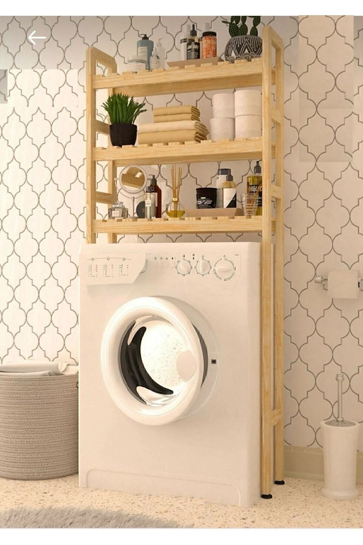 Tesa Çamaşir Makinesi Üstü Ahşap Düzenleyici Raf Banyo Rafi Makina Üst