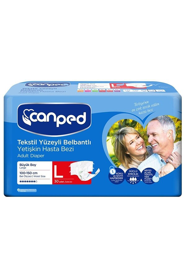 Canped  Tekstil Yüzeyli Belbantli Yetişkin Hasta Bezi Large 30'Lu