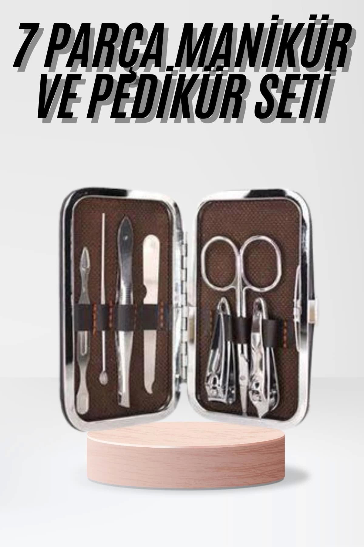 Yusuftex Çantali 7 Parça Manikür Pedikür Seti Tirnak Makasi Cimbiz Törpü