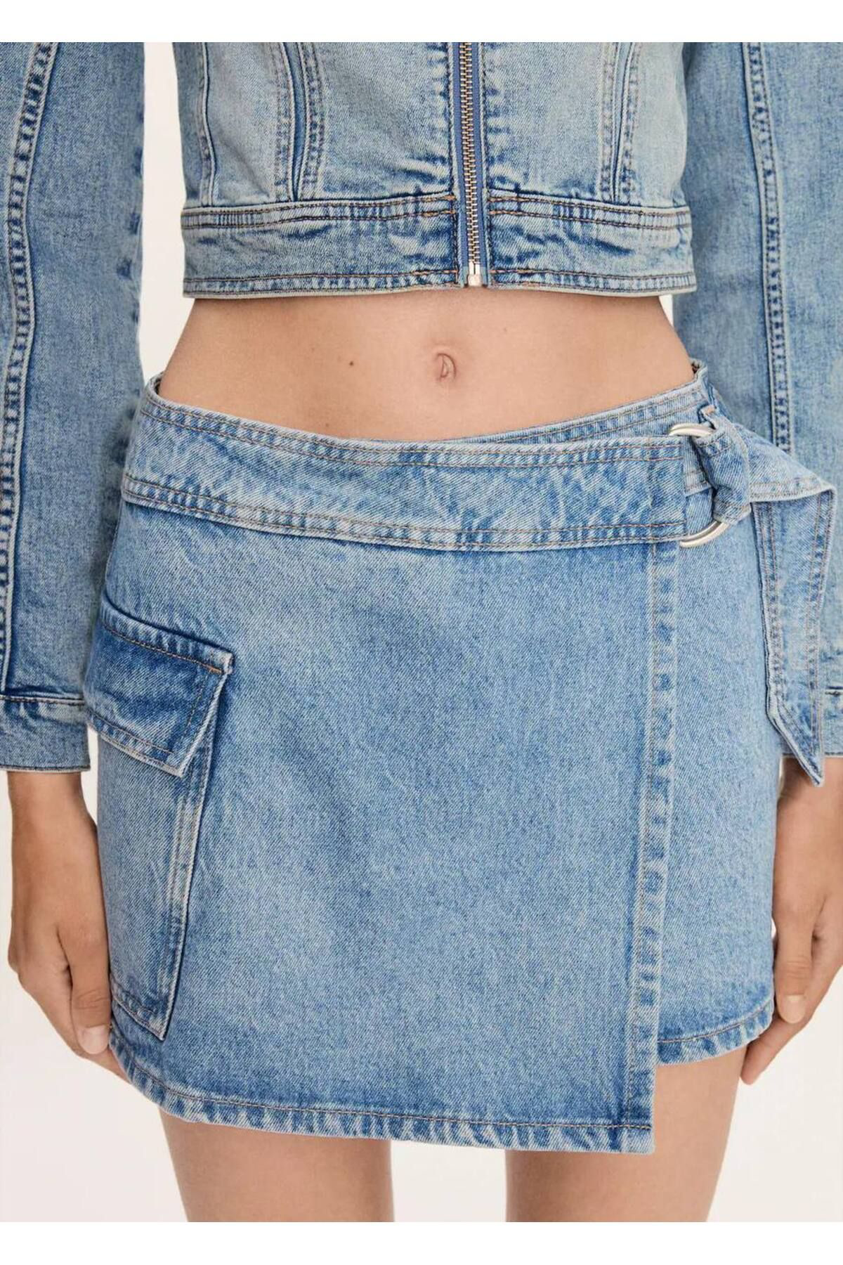 Fiolin Casual Yüksek Bel Kot Şort Etek %100 Pamuk