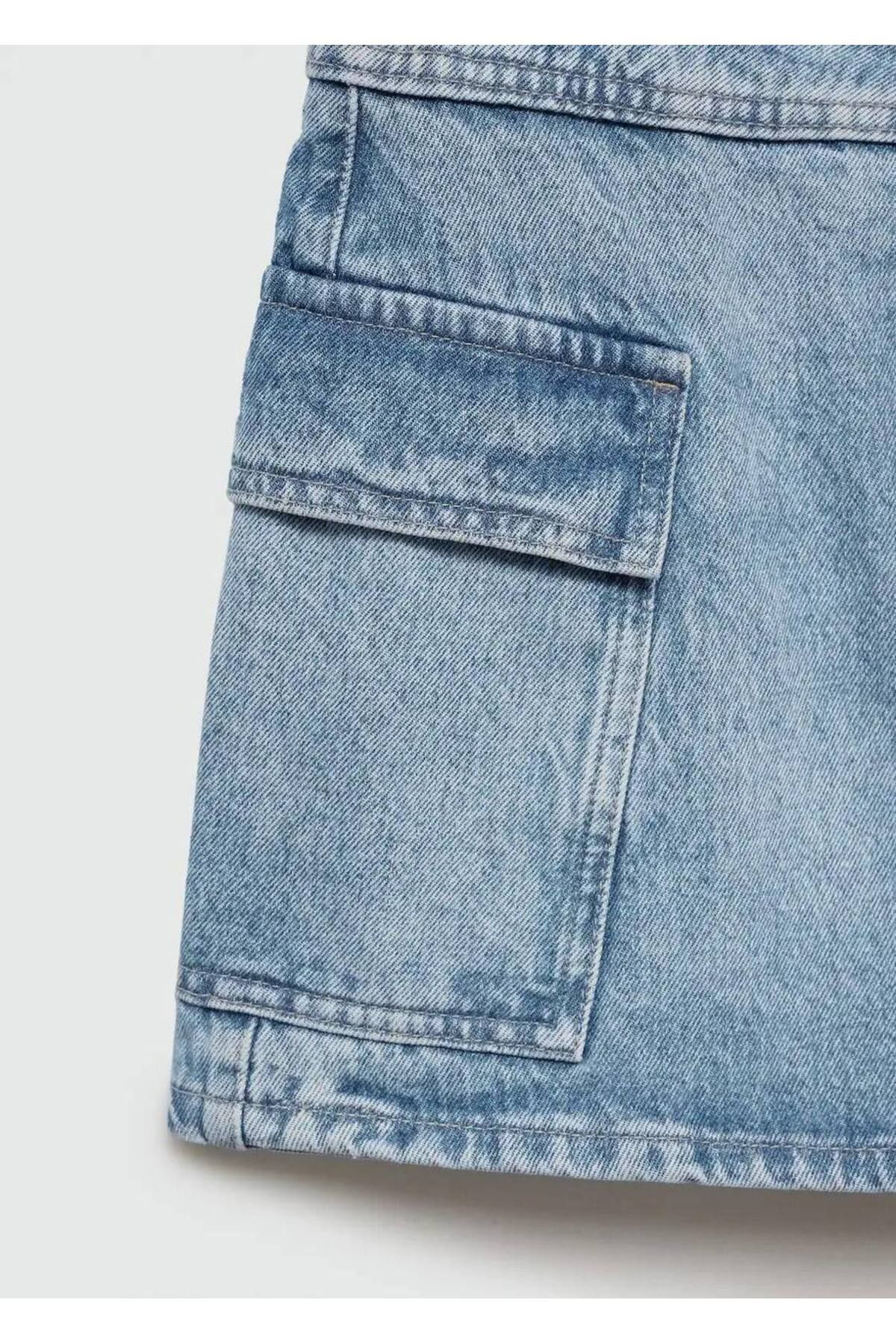 Fiolin Casual Yüksek Bel Kot Şort Etek %100 Pamuk