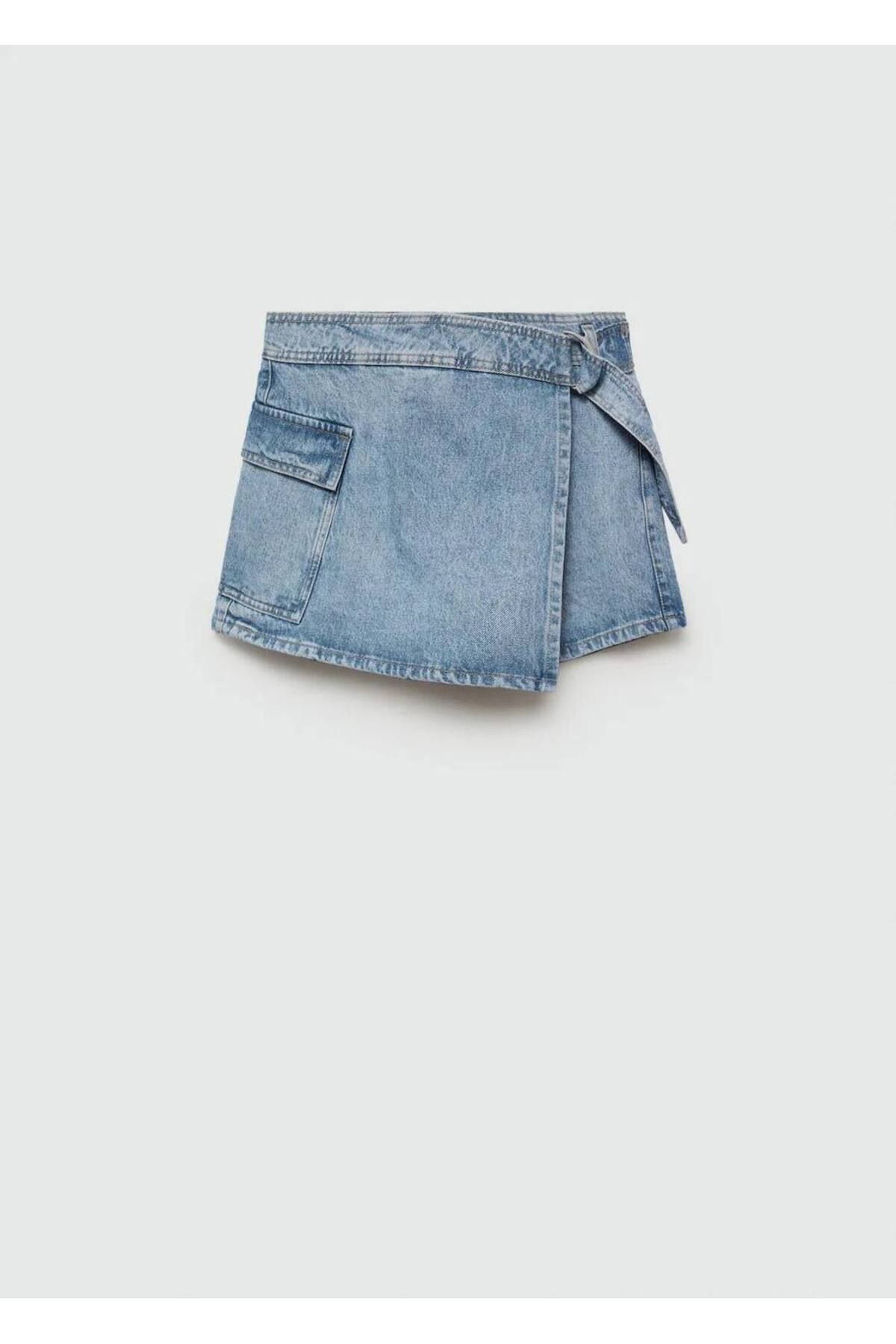 Fiolin Casual Yüksek Bel Kot Şort Etek %100 Pamuk