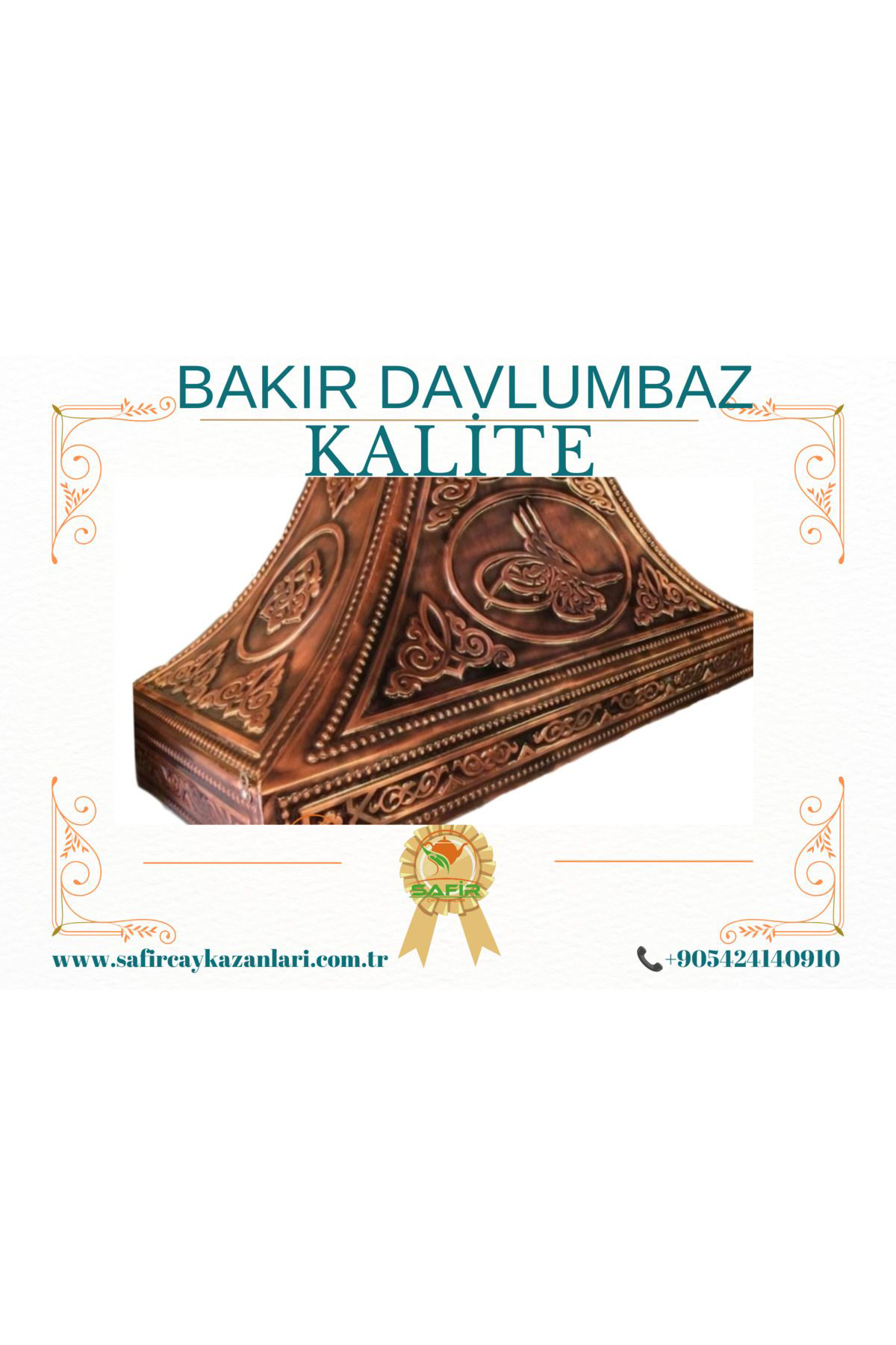 Safir Çay Kazanlari Çay Kazani Davlumbazi 90 Cm Bakir Davlumbaz Osmanli Tuğra Model B