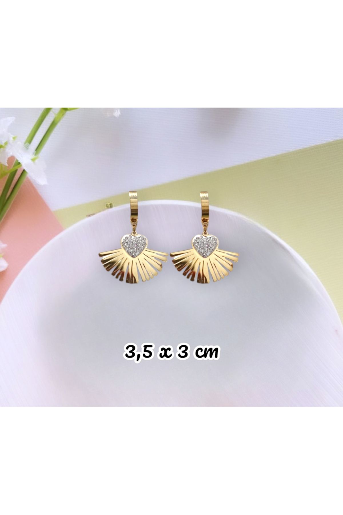 Dodemert Home Çelik Gold Renk Zirkon Taşli Yelpaze Küpe