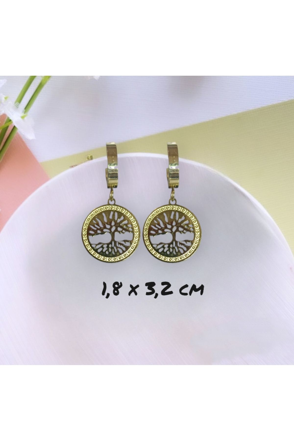 Dodemert Home Çelik Gold Renk Yaşam Ağaci Kadin Küpe